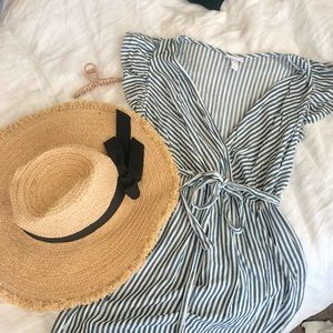 Isabel Maternity Blue Stripe V-Neck Midi Dress